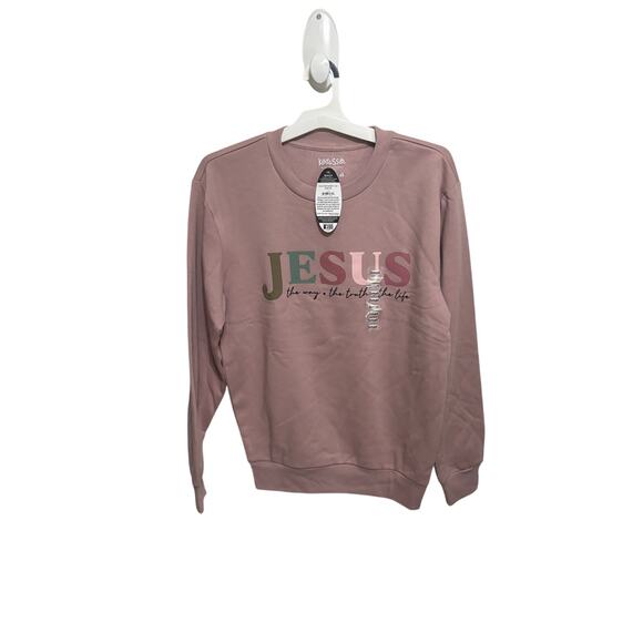 51. New “Jesus-The Way, The Truth, The Life” XL- Sweatshirt, soft mauve pink - Picture 1 of 4